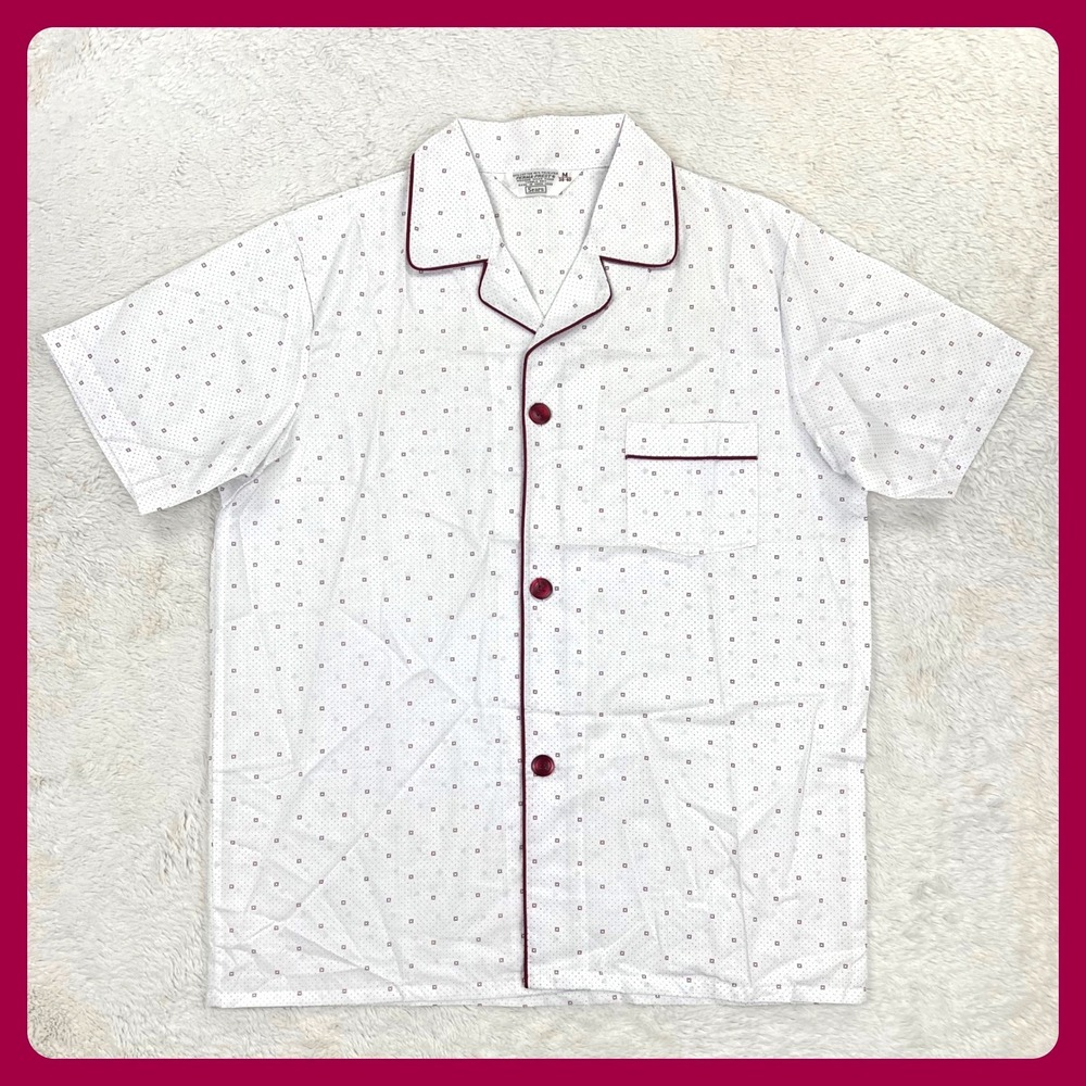 Sears Vintage Pajama Top‎ Shirt Men's MEDIUM White Perma-Prest 70s Short Sleeve